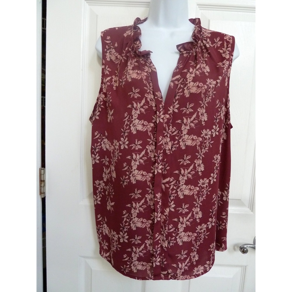 Market & Spruce XL Ruffled V-Neck Floral Blouse Mauve Pink Sleeveless WGW10292